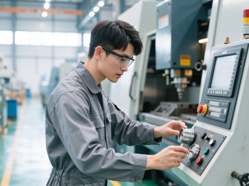 现代化生产车间，工人操作数控设备，整洁有序的工作环境，先进的生产设备